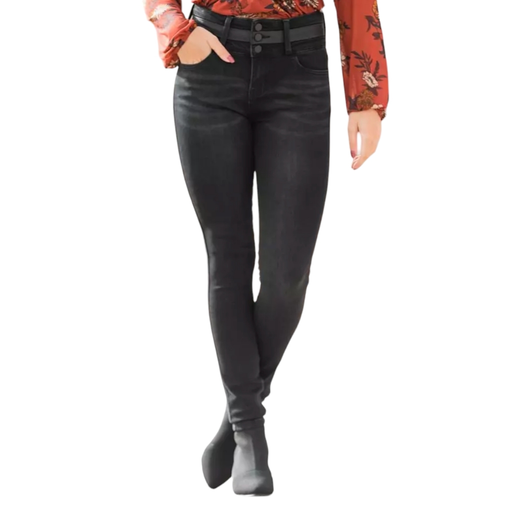 Flying Monkey Ultra High Rise Denim Black Skinny Jeans Pieced Waistband Bodycon